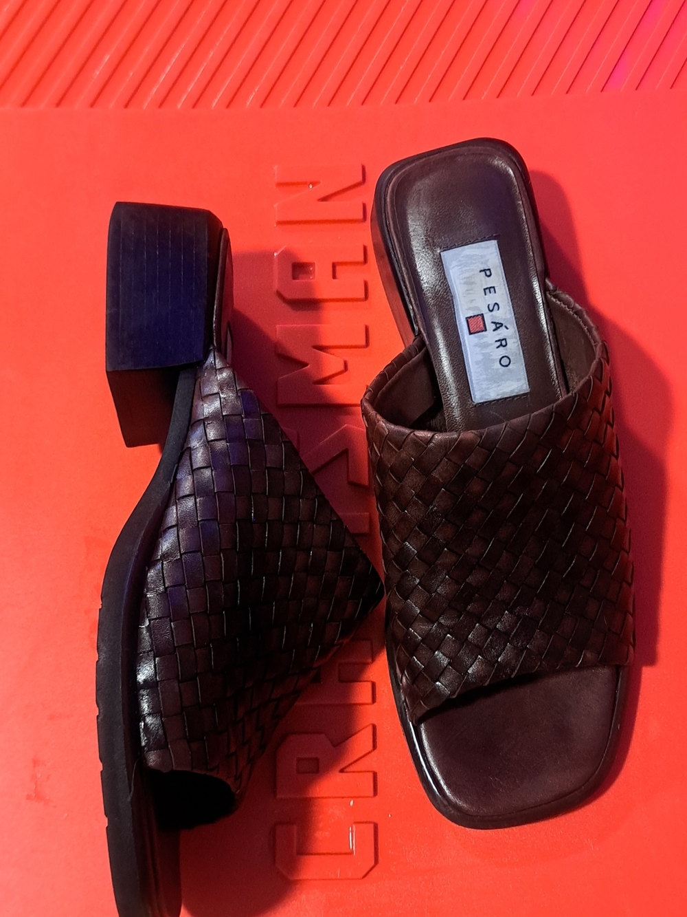 Sold Pesaro Dark Brown Woven Leather Slide Mules - Picture 4 of 4